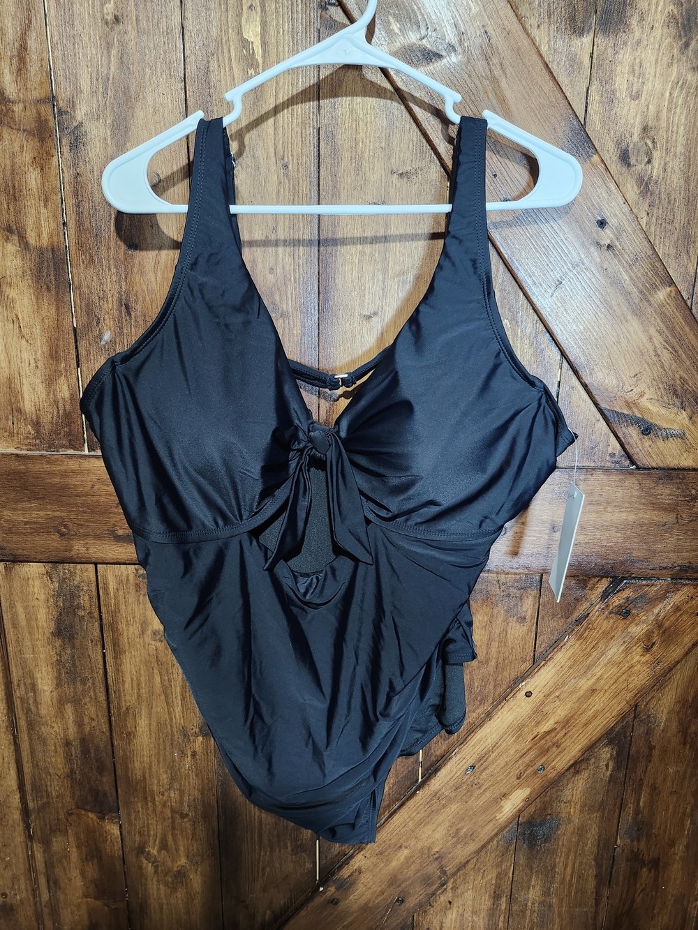 Black One-Piece Tie-Front Swimsuit